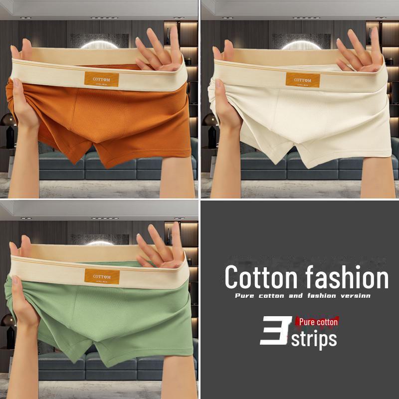 Men's Solid Color Cotton Boxer Briefs - Comfortable, Breathable, Mid-Waist Sports Shorts