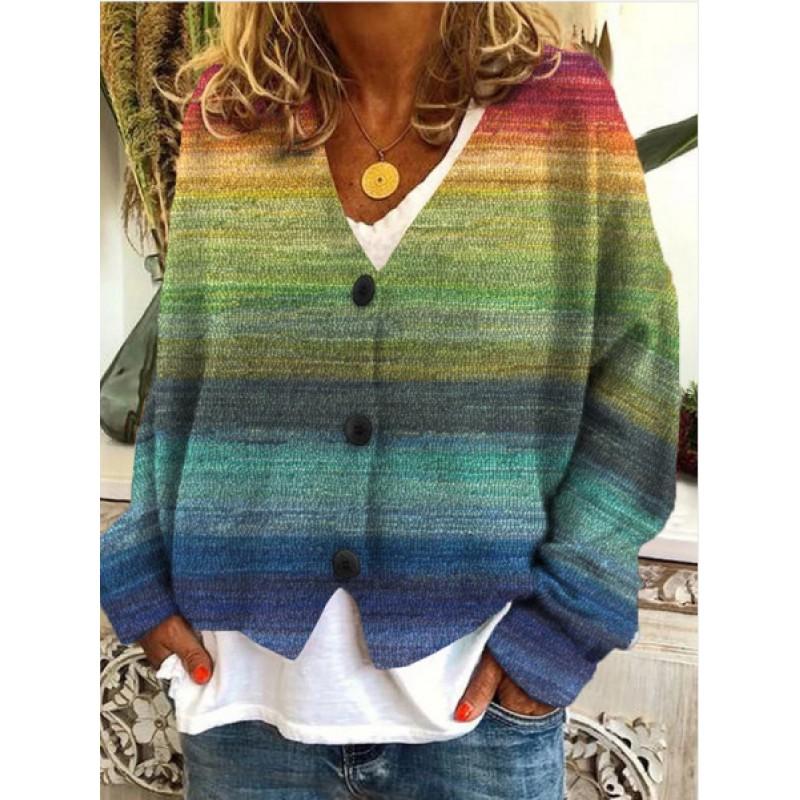 Womens Soft Knit Cardigan Sweater With 3D Print Design Loose Fit Casual Open Front Long Sleeve Pullover