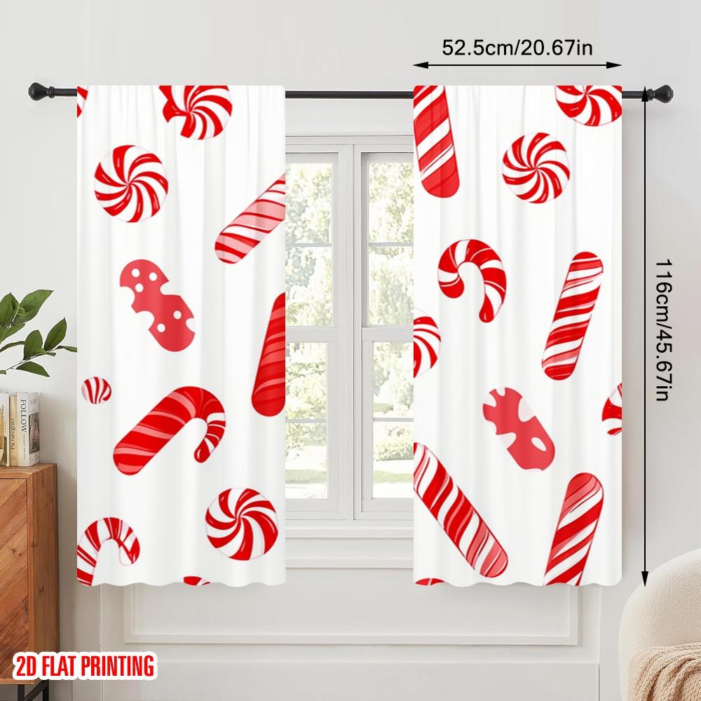 2pcs,2D Plane Printing Curtain Popular Candy Cane Swirl Lollipop Stars (2) Versatile Polyester Fabric (without Rod) Festive