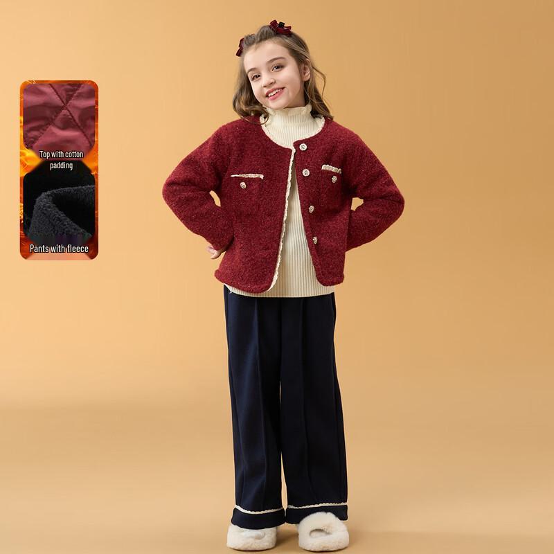 Montagut Girls  Elegant Tweed Three-Piece Set 130