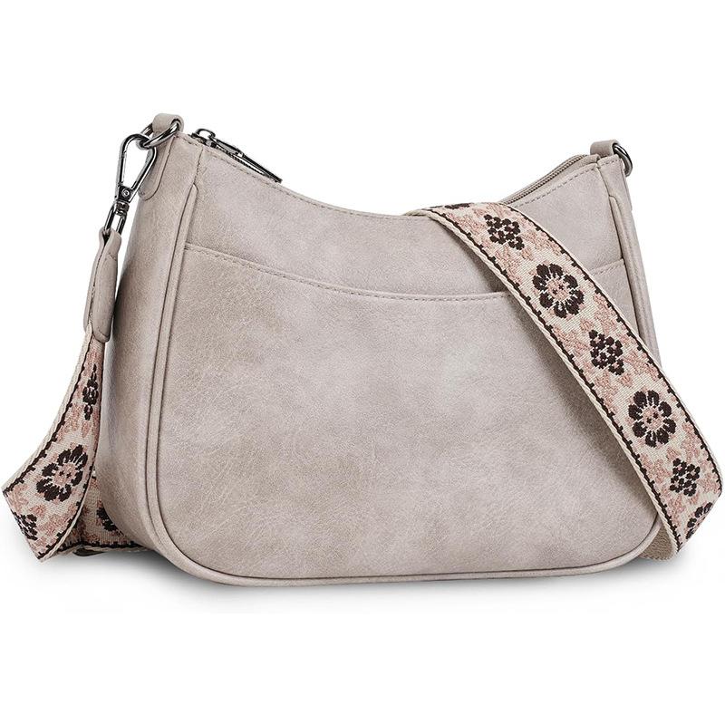New women's retro PU shoulder bag solid color crescent bag webbing adjustable length messenger bag versatile shoulder bag