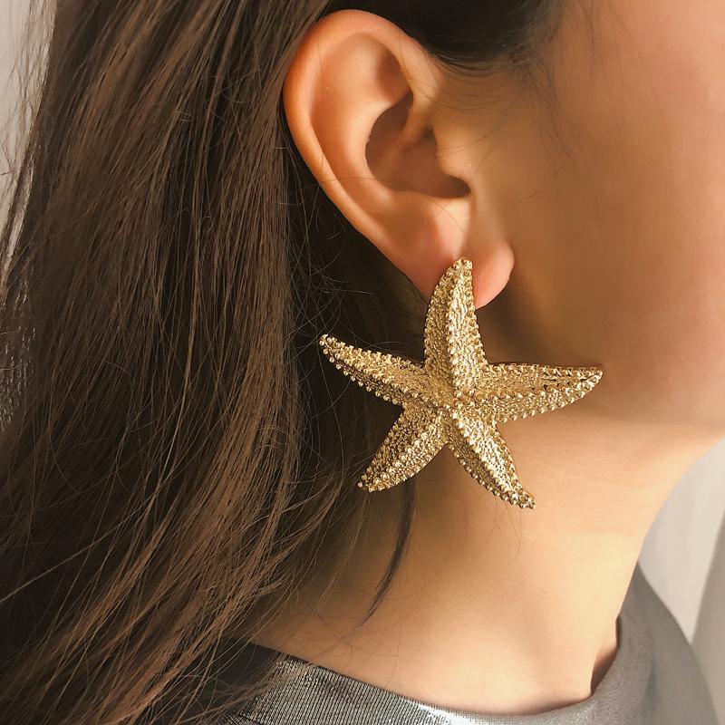 Fashion Exaggeration Summer New Golden Starfish Earrings for Woman Holiday Party Bohemian Jewelry Accessories for Women