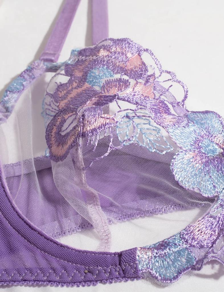 [qianqu] Teddy Babydoll Strap Bra and Panty Set with Lace Garter Belt Lingerie Set