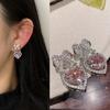 Korean Fashion Pink Pendant Earrings Princess Full Rhinestone Bow Love Heart Earrings Women's Wedding Aesthetic Jewelry Gift