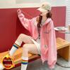 Chinese Cotton Silver Fox Velvet Hooded Cardigan Sweater with Back Collar and Print.