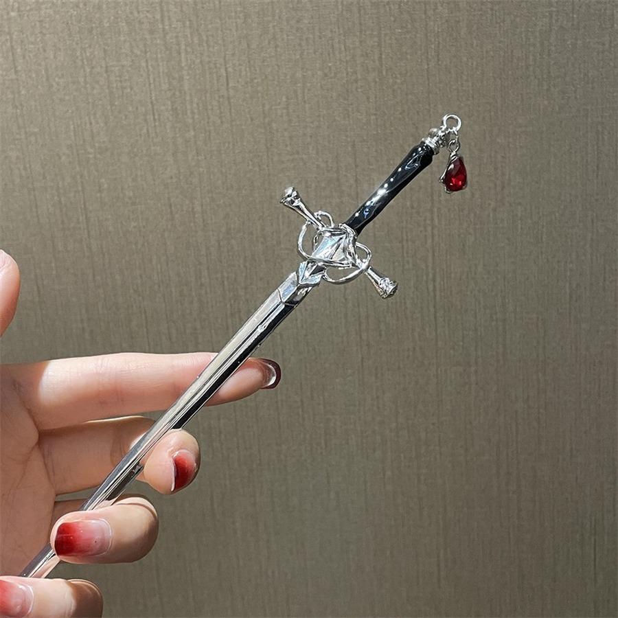 Lady Girl Chinese Cool Pendant Sword Hairpin Fashion Simple Modern Headdress Back of The Head Pan Hair Ornament