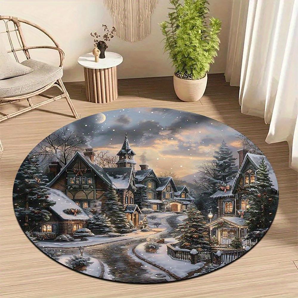 Christmas Round Rugs: Gingerbread House, Nutcracker, Snowy Tree & More! Bedroom room floor mats New Year home decoration