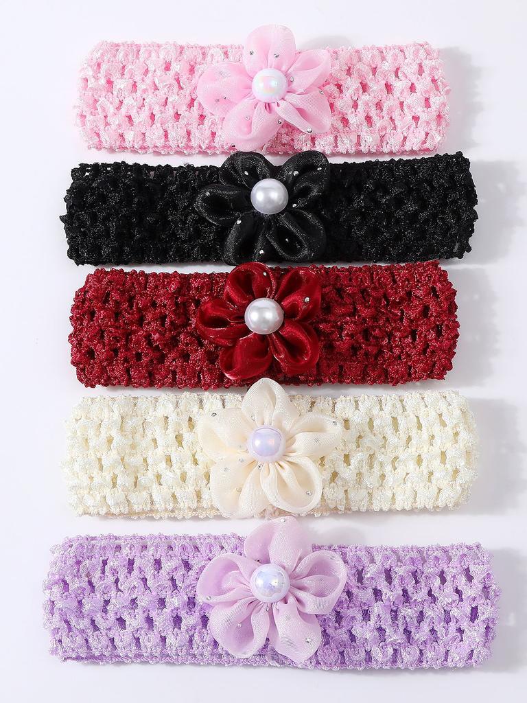 Baby Girls Lace Pearl Rhinestone Bow Crib Shoes & Matching Crochet Headband Set, Soft Dot Anti-Slip Magic Tape Mary Jane Princess Shoes