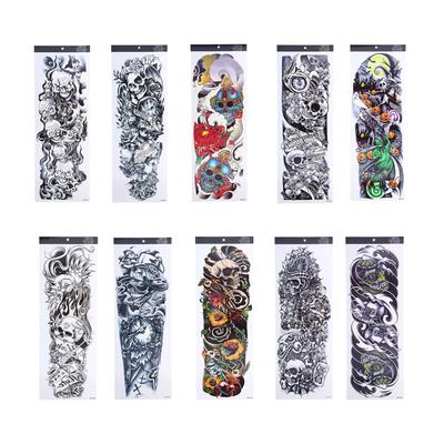 10pcs Fake Tattoo Stickers Temporary Waterproof Skull Pattern Full Arm Tattoos for Halloween