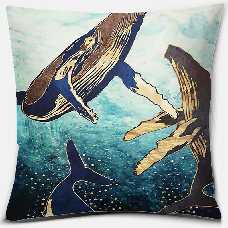Metal Marine Animal Printing Series Pattern Pillowcase Square Home Office Decoration