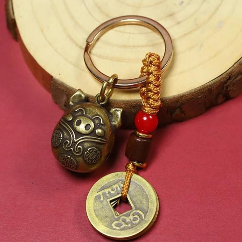 Chinese Style Small Brass Bell Car Key Pendant Cartoon Pig Bell Pendant