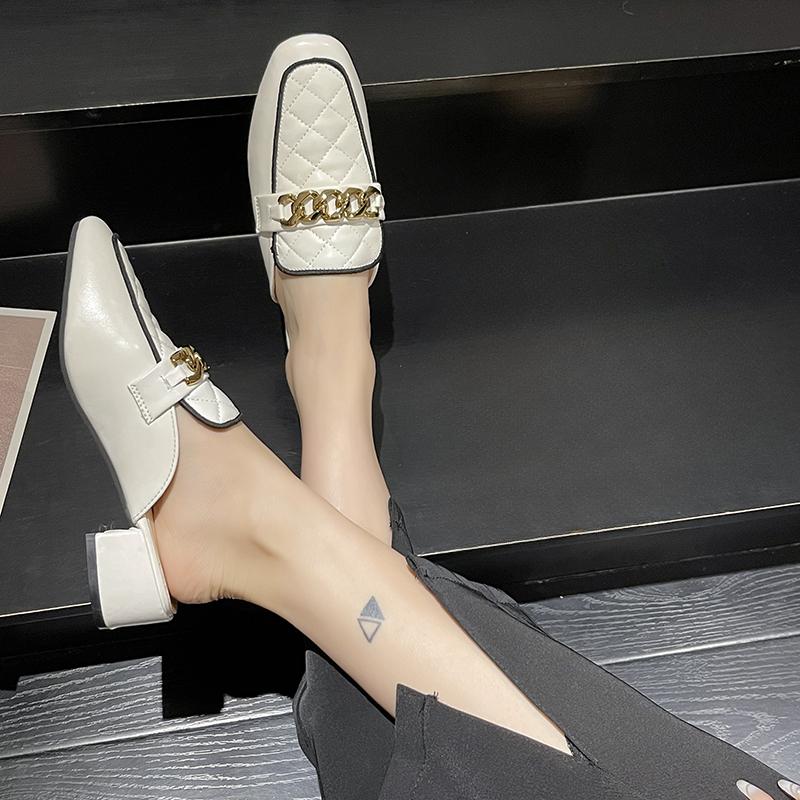 

Мода 2024 Новая Осень Женская Мода Квадратный Носок Металлическая Цепь Толстый Каблук Элегантная Обувь 40 белый