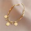 316L Stainless Steel Round Pendant Bracelet for Women Golden-Tone Adjustable Chain Link Bracelet Party Jewelry Gifts