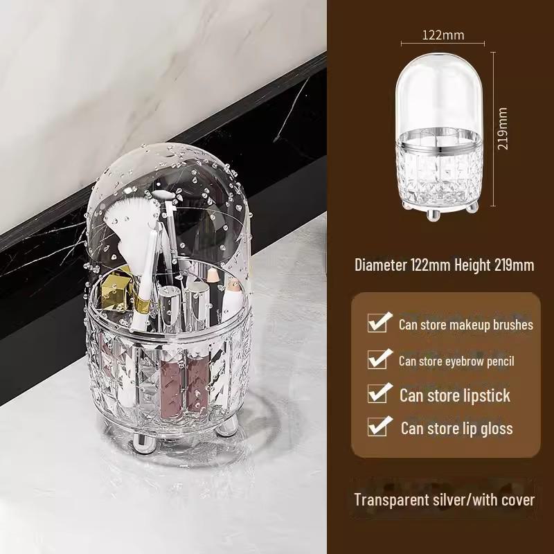 

Элегантный вращающийся держатель для кистей для макияжа с крышкой — пылезащитный органайзер для косметики на туалетном столике seat cover прозрачный/серебряный