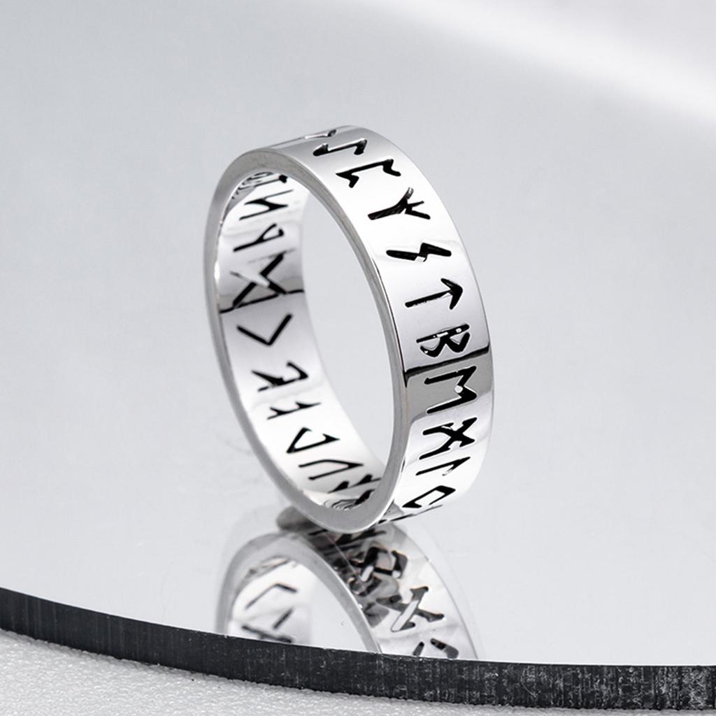 Viking Runes Hollow Out Titanium Steel Ring Unisex Popular Jewelry
