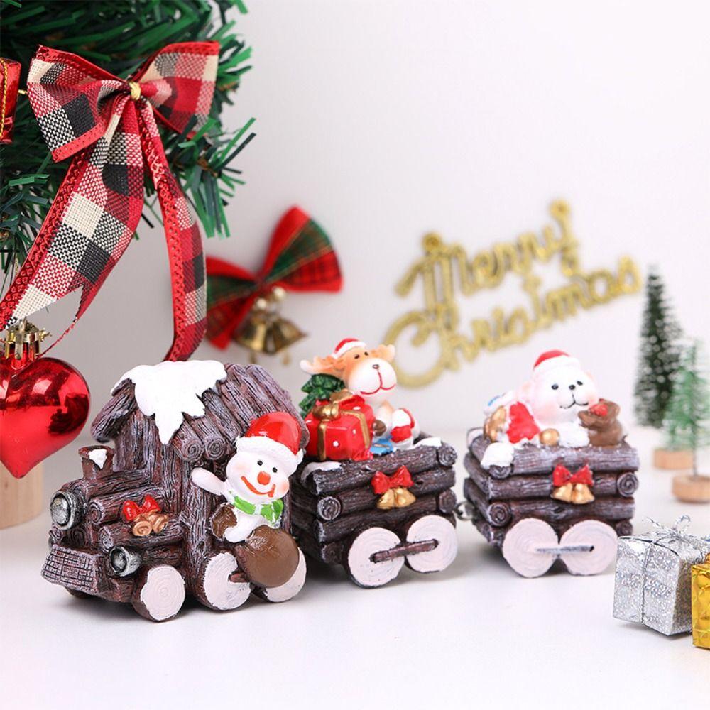 Resin Santa Claus Train Statue Cute Miniature Figurine Sculpture  Birthday
