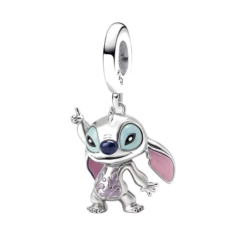 Fashionable 925 Silver Mickey Minnie Stitch Dangle Charms Bracelet Enamel Cartoon DIY Jewelry Gift