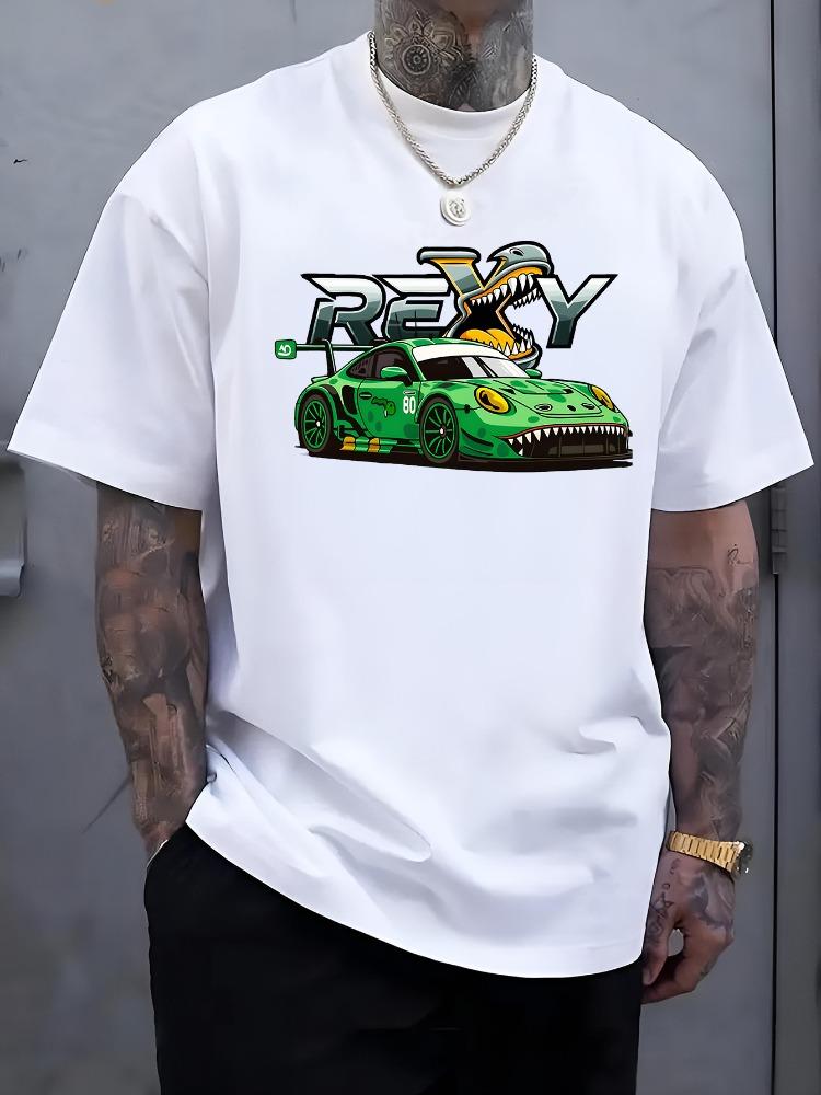 Unisex Purple Oversized Tee Rex Dino Race Car Graphic Soft Cotton Short Sleeve Crewneck Motorsport Street Summer Male Daily Tops