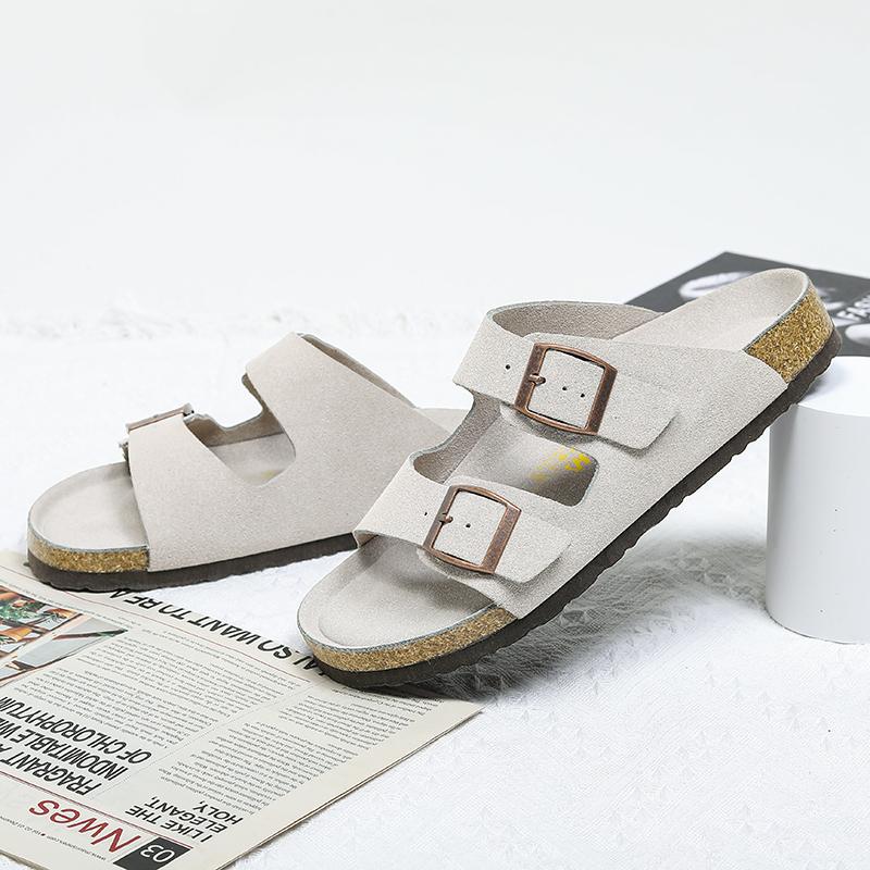 Comfort Beach Vacation Men's Cork Slippers Summer Casual Double Buckle Home Non-slip Slides Slip On Flip Flop Unisex Style Shoes