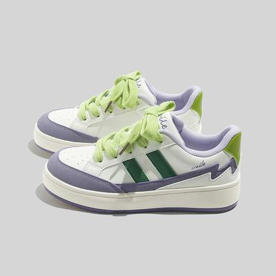Fashionable and Versatile Thick-soled White Shoes, Low-top Leather Panel Shoes, College Style Sports Shoes for Women