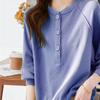 Simplicity Casual Autumn Pullovers T-shirt Women's O-Neck Solid Button Fashion Office Lady Loose Long Sleeve Sweatshirts Tops