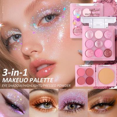 Drei-in-Eins Make-up-Palette Lidschatten Rouge Puder Make-up-Palette Matt Perlmutt Nude Multifunktionale Make-up-Palette Gesichts-Make-up
