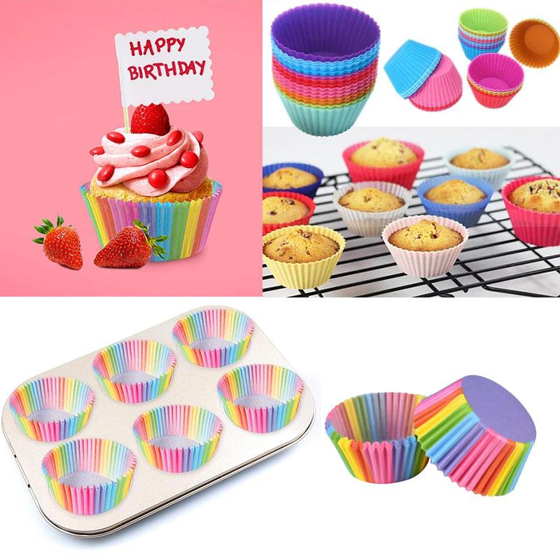 Cupcake-Förmchen Wiederverwendbar Antihaft Backförmchen Regenbogen Floral Weihnachtsdesign Muffin-Förmchen zum Backen von Cupcakes Kuchen Dekoration