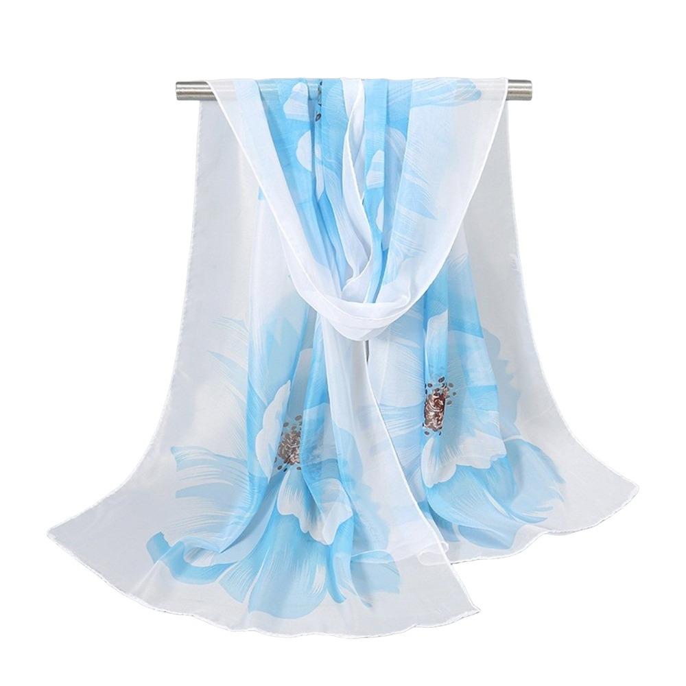 Floral Print Sunscreen Shawl Long Shawl Silk Elegant Chiffon Scarf  Women's Fashion