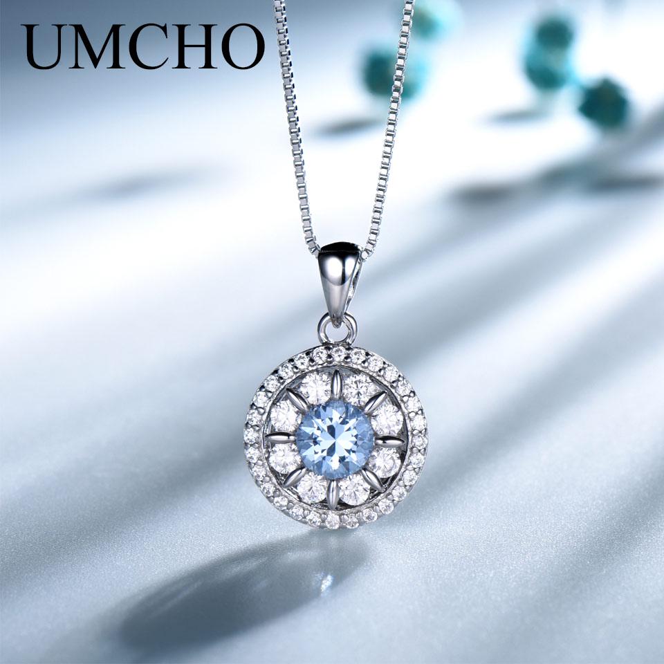 Umcho Leaf Blue Pendant Necklace Gemstone For Girl Gift Fine Jewelry