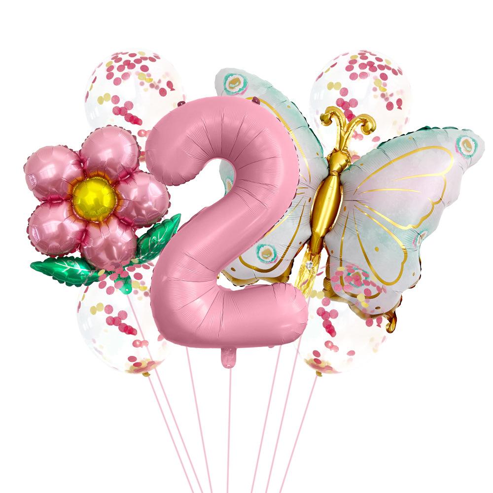 Butterfly 32 Inch Digital Flower Aluminum Film Balloon Set Baby Birthday Balloon Party Decoration Scene