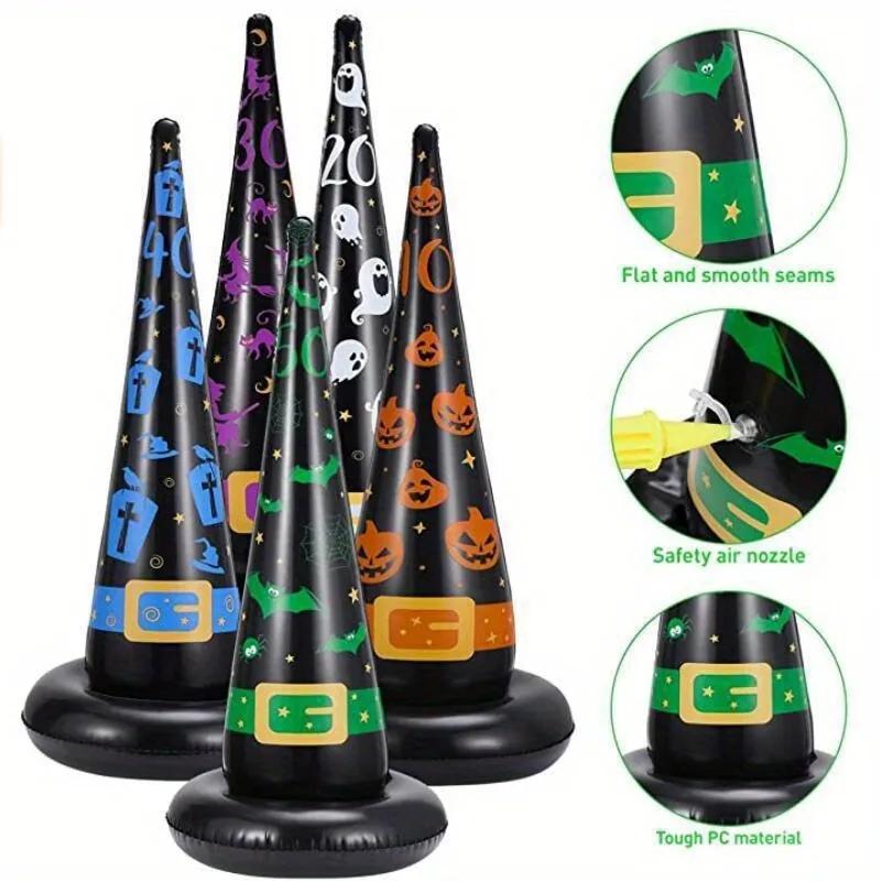Outdoor Indoor Inflatable Witch Hat Ring Toss Game Halloween PVC Ice Cream Cone Style Interactive Toy for Kids Party Gift