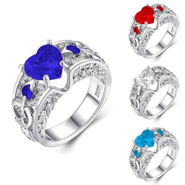 Elegant Women Ladies Rhinestone Princess Heart Shape Jewelry Wedding Ring