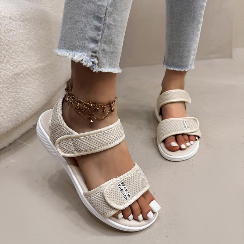 Beach Sandals Women's Summer Ladies Mesh Wedge Heel Large Size Casual Velcro Sports Sandals