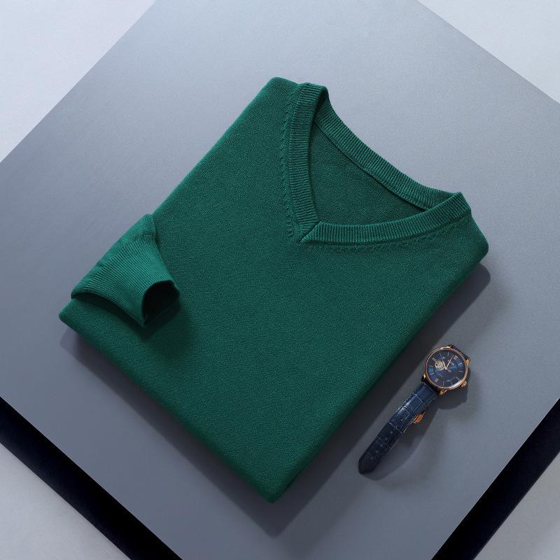 Men's Plus Size V-Neck Wool Sweater - 2023 Autumn/Winter Long Sleeve Knit Pullover
