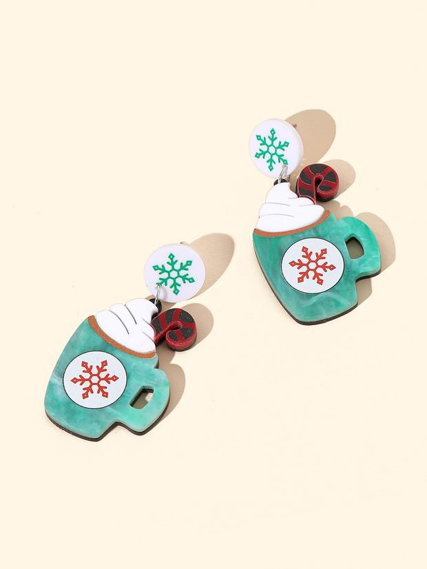 Silver Needle Christmas Snowflake & Santa Geometric Earrings - Fashionable Creative Design Jewelry