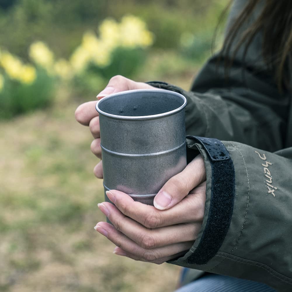 VINTAGE INOX Drum Made in Japan Perfect for outdoor and Stainless steel with an aged Unbreakable and dishwasher Mug, 400ml, [Official Product]. cafes,