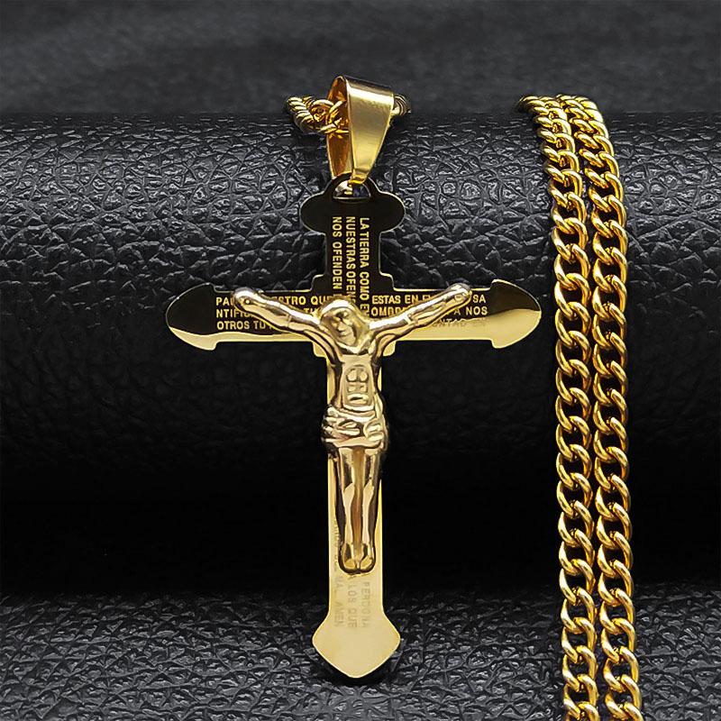 Christian Bible Stainless Steel Jesus Cross Long Necklace Men/Women Necklace Pendant Religious Jewelry Acero Inoxidable N6193S05