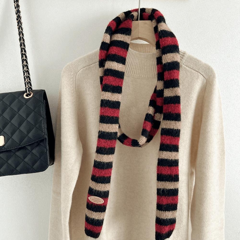 Thickened Striped Scarf Narrow Winter Shawl Fashion Cashmere Knitted Scarf  Daily