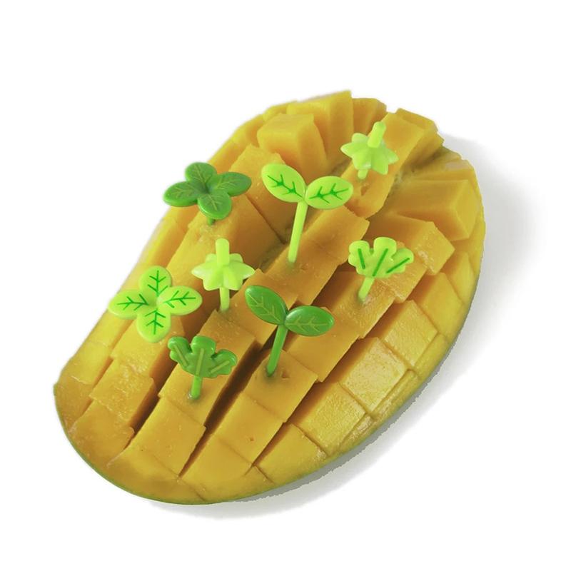 8Pcs Fruit Fork Toothpick Leaves Plastic Decoration Lunch Box Bento Accessories
