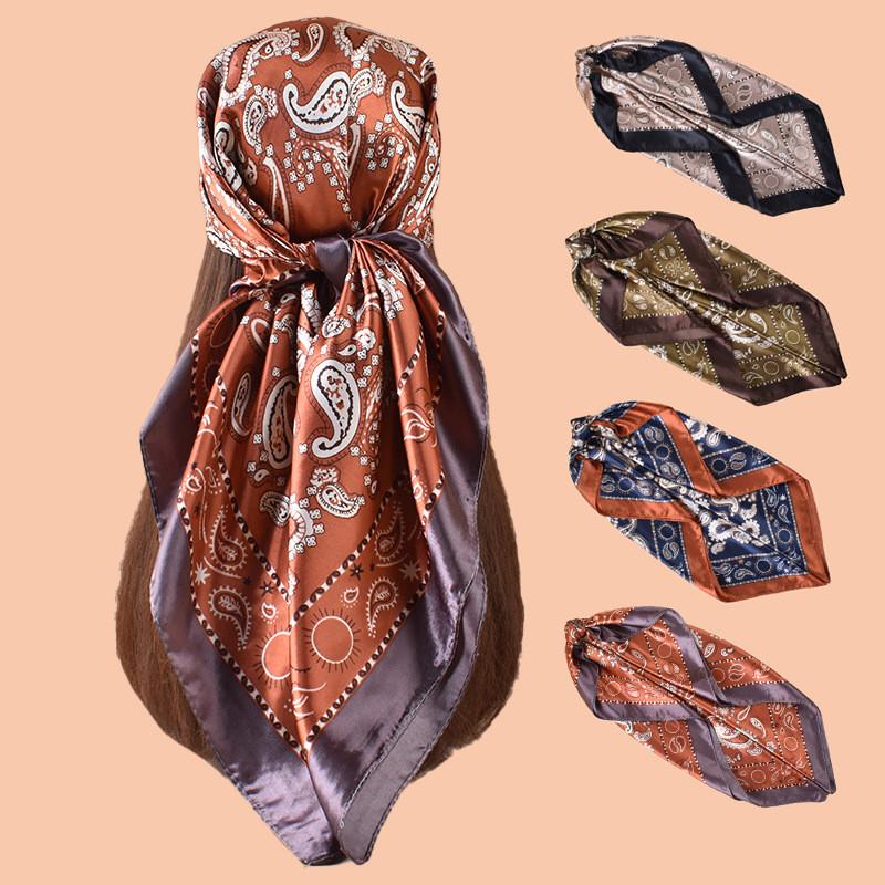 90*90cm Floral Print Square Scarf For Women Soft Shawl Neckerchief Head Hijab Paisley Headband Foulard Bag Ribbon Bandana Ladies
