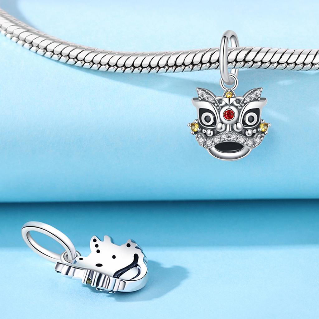 New Copper Chinese Lion Dance Pendant Bead Fit Original Charms Bracelet Jewerly Accessories Party Birthday Gifts