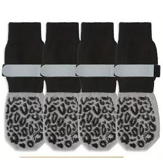 Large Breed Non-Slip Cotton Dog Socks - Black Leopard Print, Anti-Scratch, Silent Paw Protectors