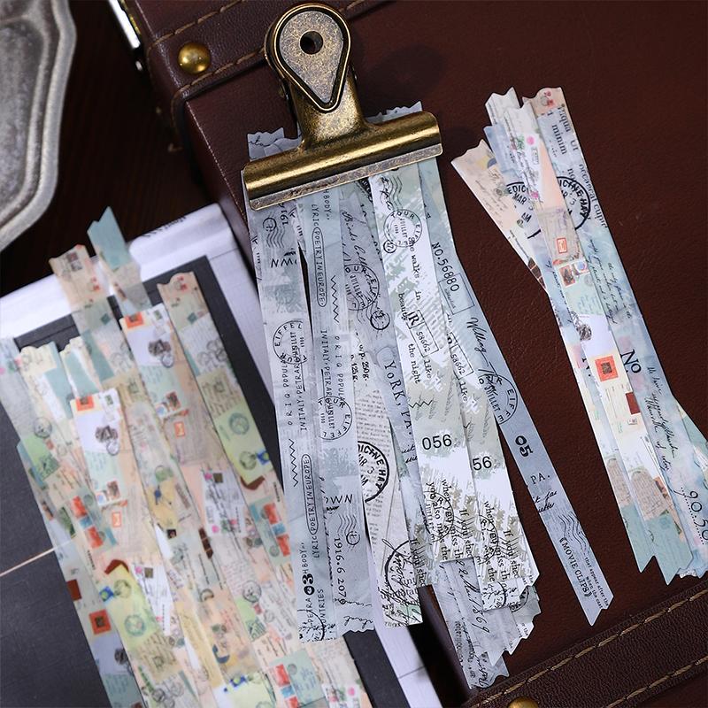 PET Washi Paper Dual Material Long Strip Sticker Bag Art Manuscript Text Pattern Sticker Creative Hand Account DIY Decoration