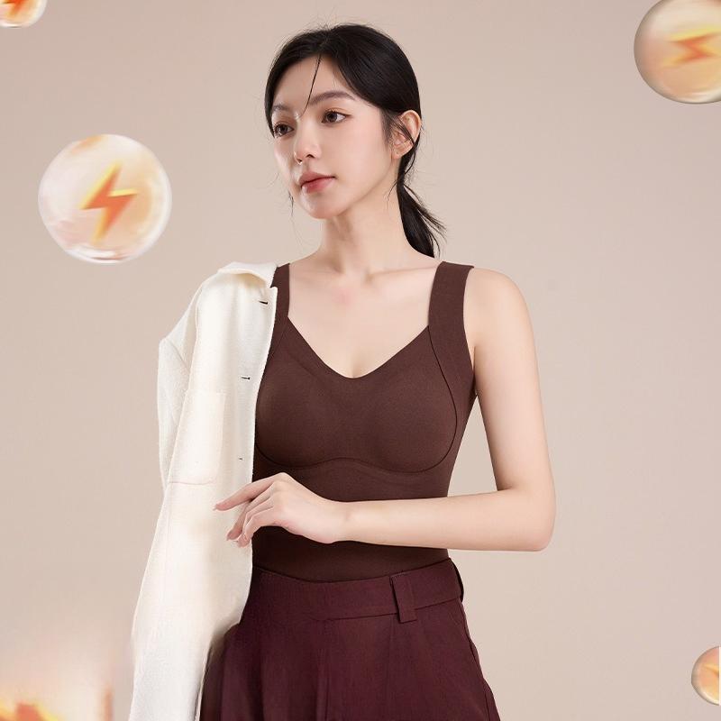 Womens Thermal Vest Built In Bra Braless Heattech Seamless Layering Winter Top
