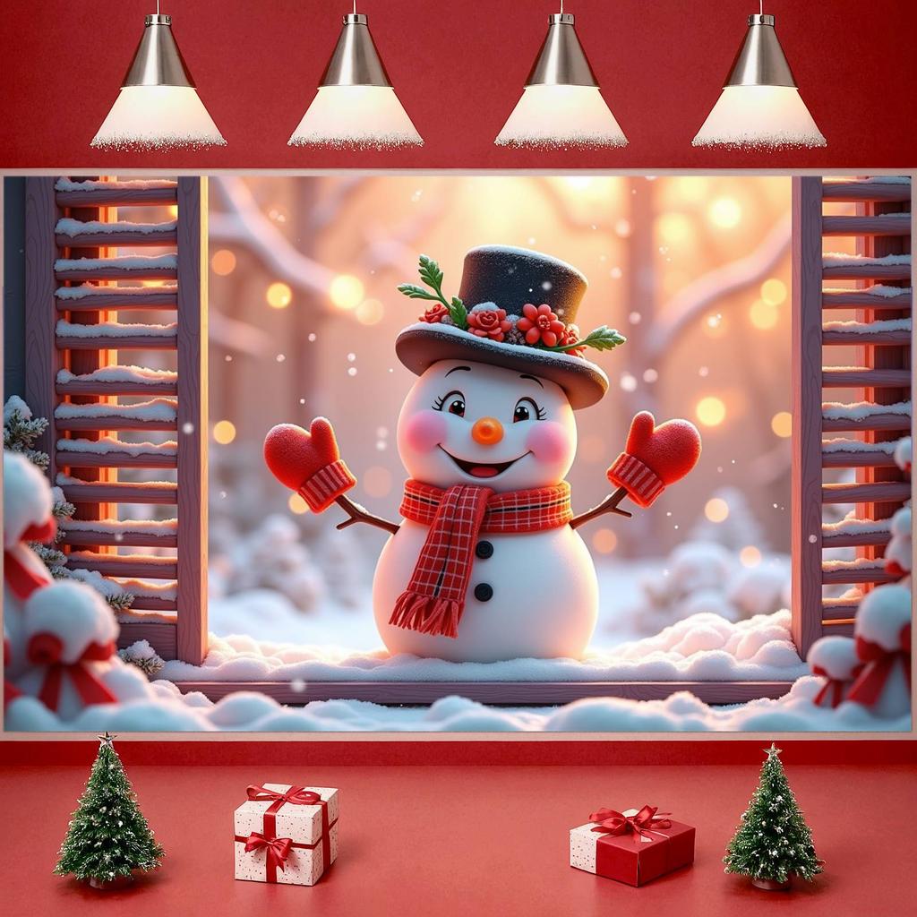 Snowman Banner Black Top Hat Christmas Decoration Banner Winter Banner Cute Snowman For Indoor Use Xmas Event Winter Celebration