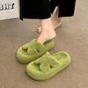 Premium soft-soled fluffy slippers for women's outer wear 2025 new autumn and winter thick-soled wool rolls home one-word cotton mop