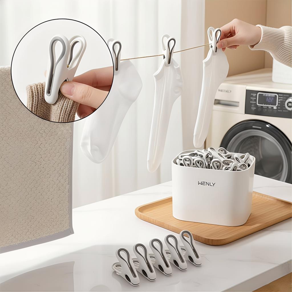 New 12/24/36-Piece Plastic Clothes Pins With Storage Basket Laundry Hanging Pegs For Socks Underwear Household Organization