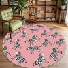 Thickened Children Cute Zebra Round Rug Retro Decor Home Bedroom Living Room Sofa Area Carpet Non-slip Washable Plush Floor Mat