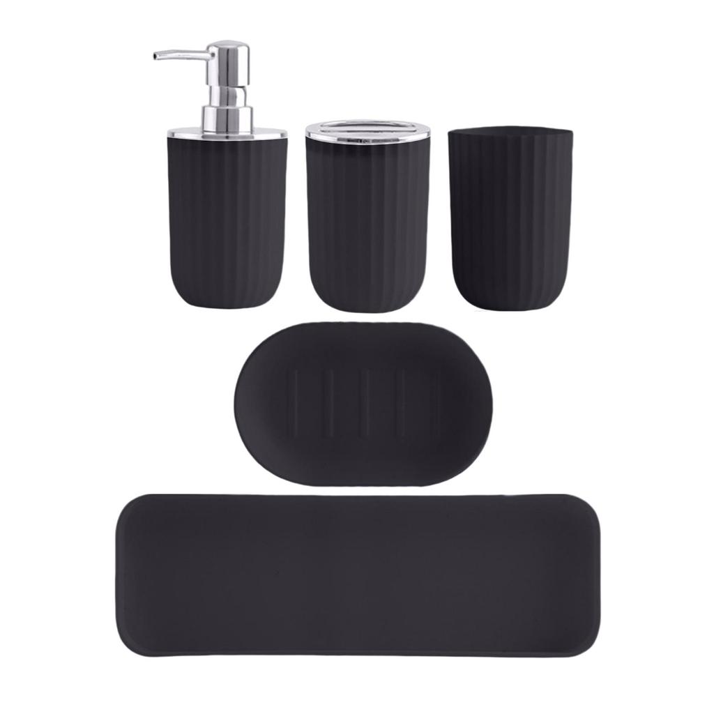 5 Piece Modern Bathroom Accessory Set, with Soap Dispenser Bottle, brush Holder, Tumbler, Dish