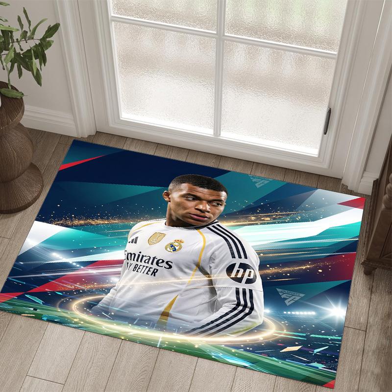 Kylian Mbappe Design Kristall Samt Teppich Gemütlich Nicht?Rutschfester Teppich mit Aufdruck für Schlafzimmer Wohnzimmer Eingang
